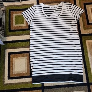 Claridge + King Striped Linen Blend‎ Nautical T-Shirt Dress Short Sleeve Size Lg